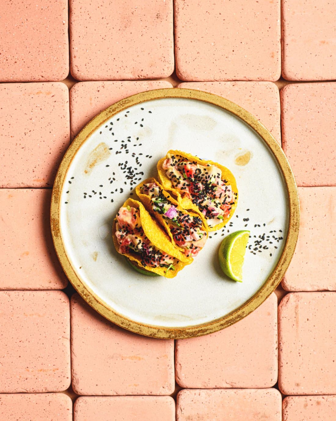 Salmon sashimi hard shell taco